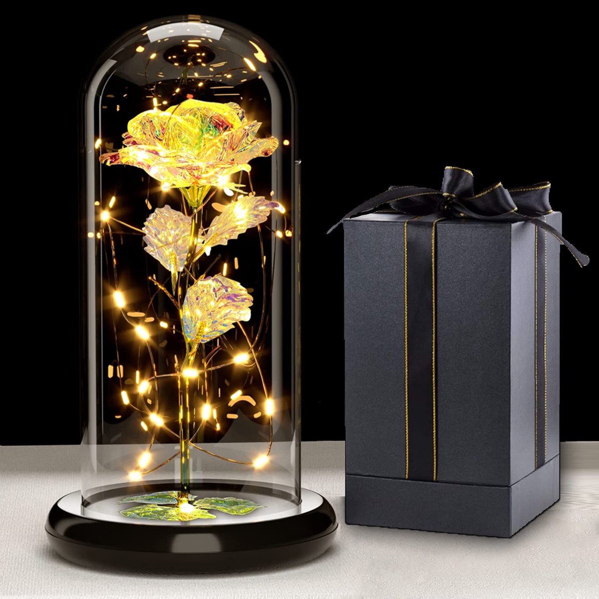 Omgoods - Luminous Galaxy Rozen in Glazen Kooi als Geschenk