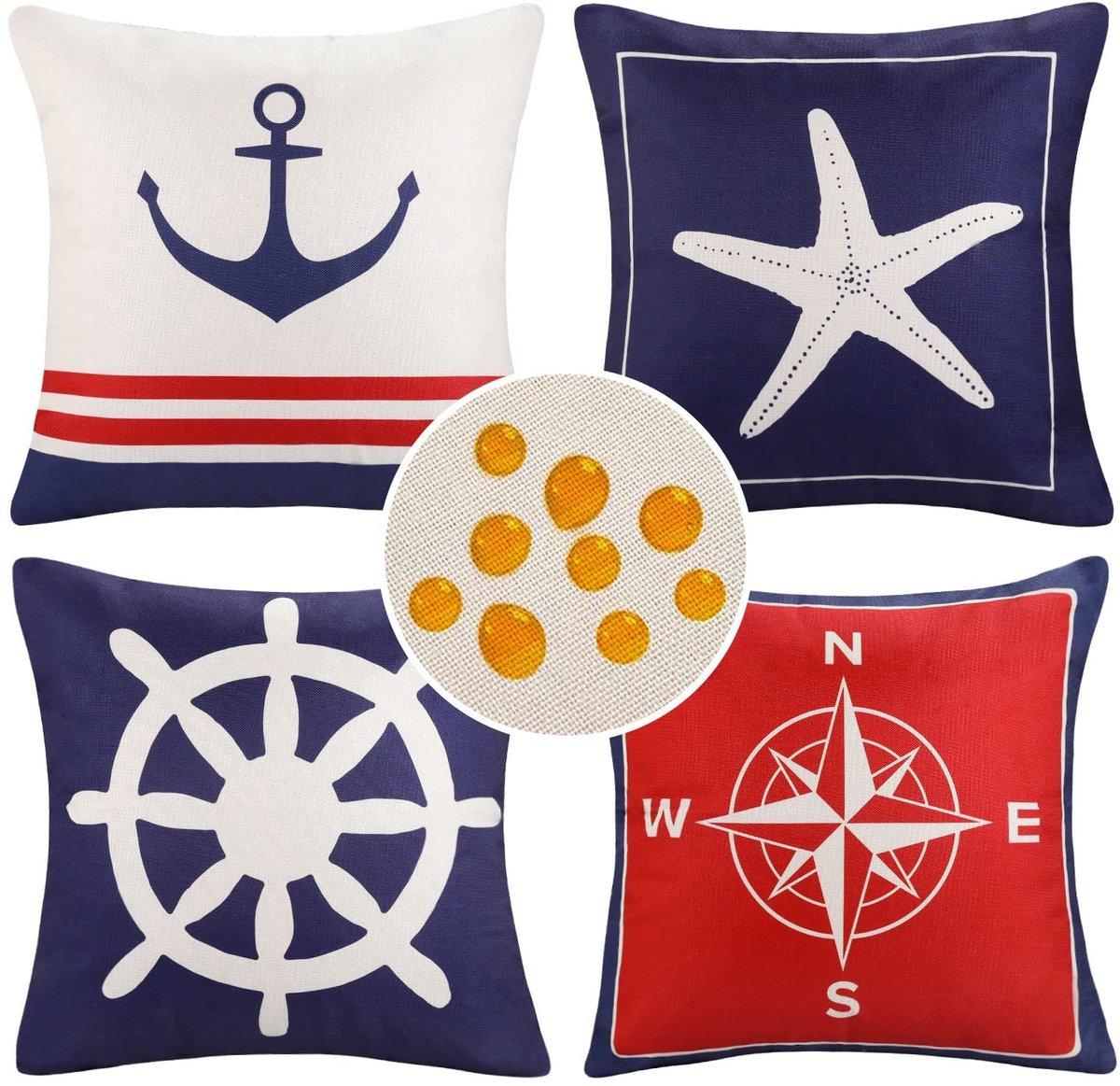 Omgoods - Set van 4 Waterdichte Kussenhoezen met Zee Motief 40 x 40 cm