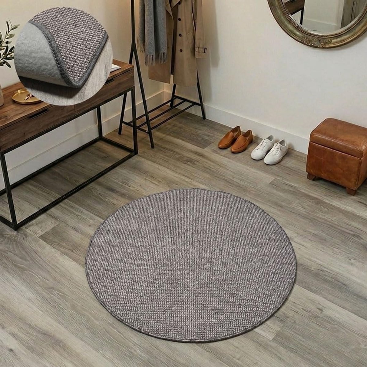 Omgoods - Ronde Taupe Vloerkleed van Natuurlijke Wol