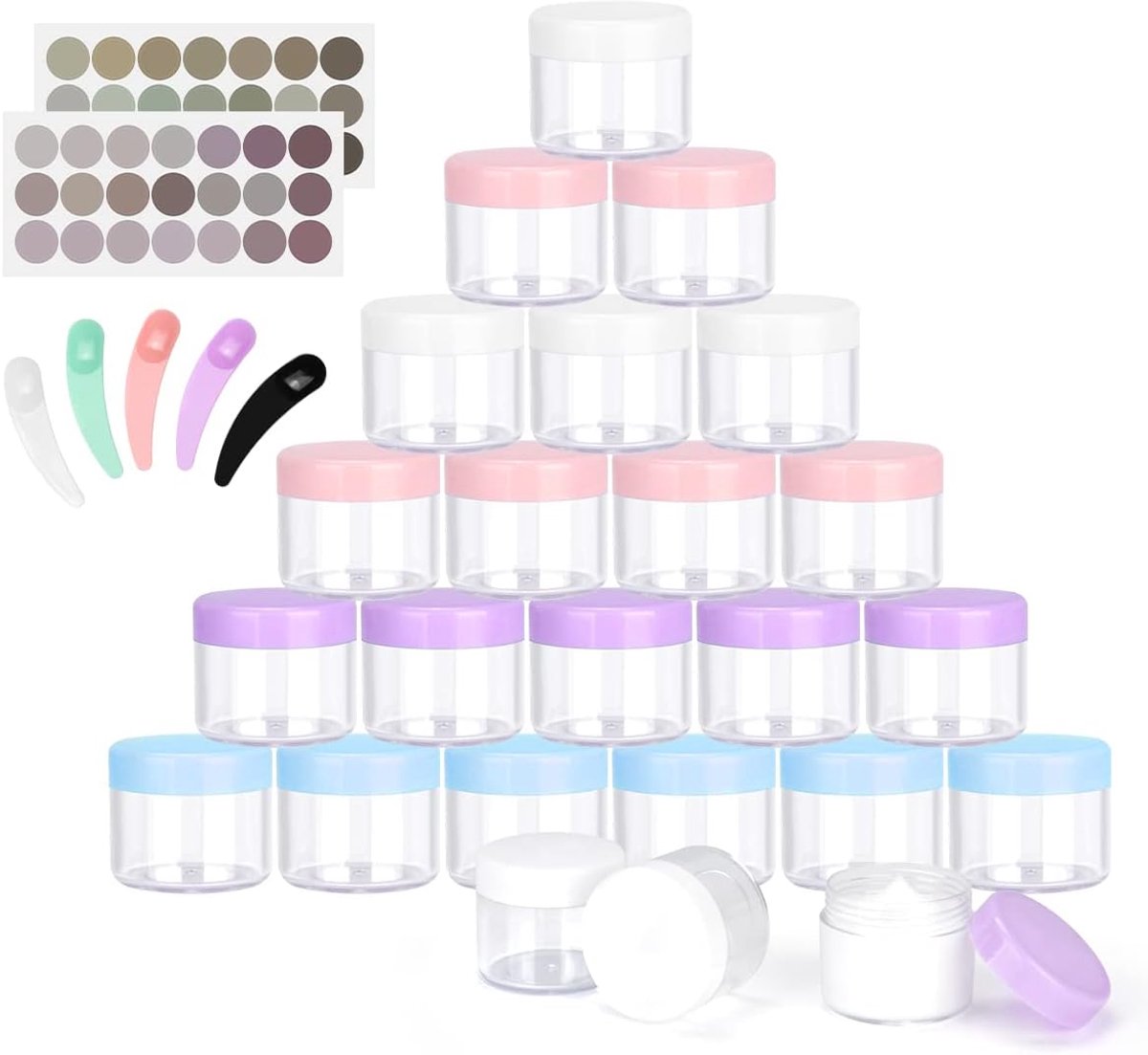 SnelShoppen - 24 Stuks Reisinstrumenten Jars, 20ml Plastic Potjes Met Deksel Voor Vrouwen | Multifunctionele Cosmetische Potjes Voor Oogschaduw, Nagel