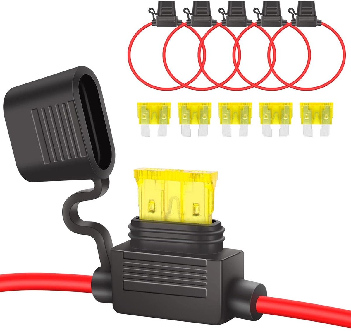 JatilEr 5Pcs 14AWG Standard Inline Fuse Holder 12V with 20A Standard Fuses - ShopVlot