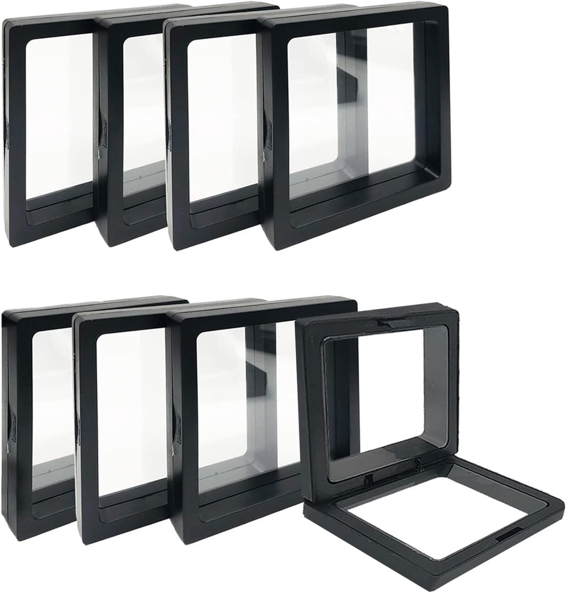 SnelShoppen - 8 Stuks 3D Zwevende Display Case, Sieraden Organizer met Ondersteuningshouder, Transparante Sieraden Display Box, Zwart