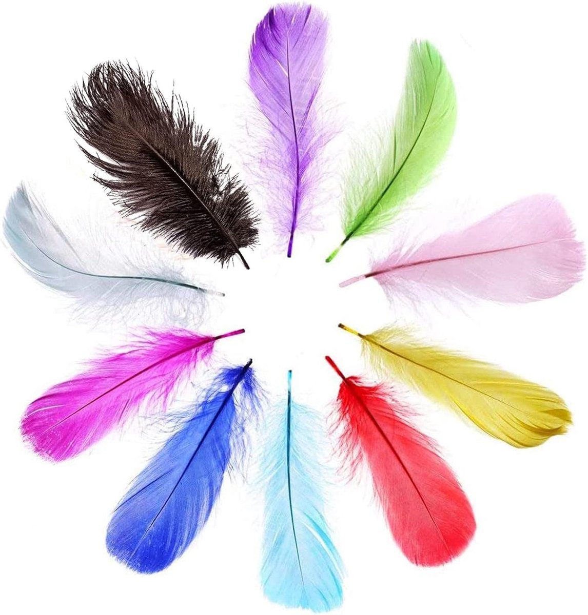 SnelShoppen - 10 Stuks 25-30cm Fluffy Regenboog Struisvogelveren Mix Kleuren DIY Pluimen voor Decoratie, Feest, Kerst, Maskers, Hoeden en Vazen