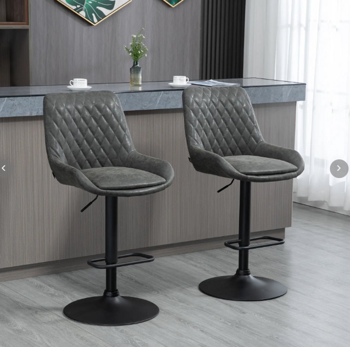 COVREO Barkruk 51x59x117 cm donkergrijs, kunstleer met rugleuning