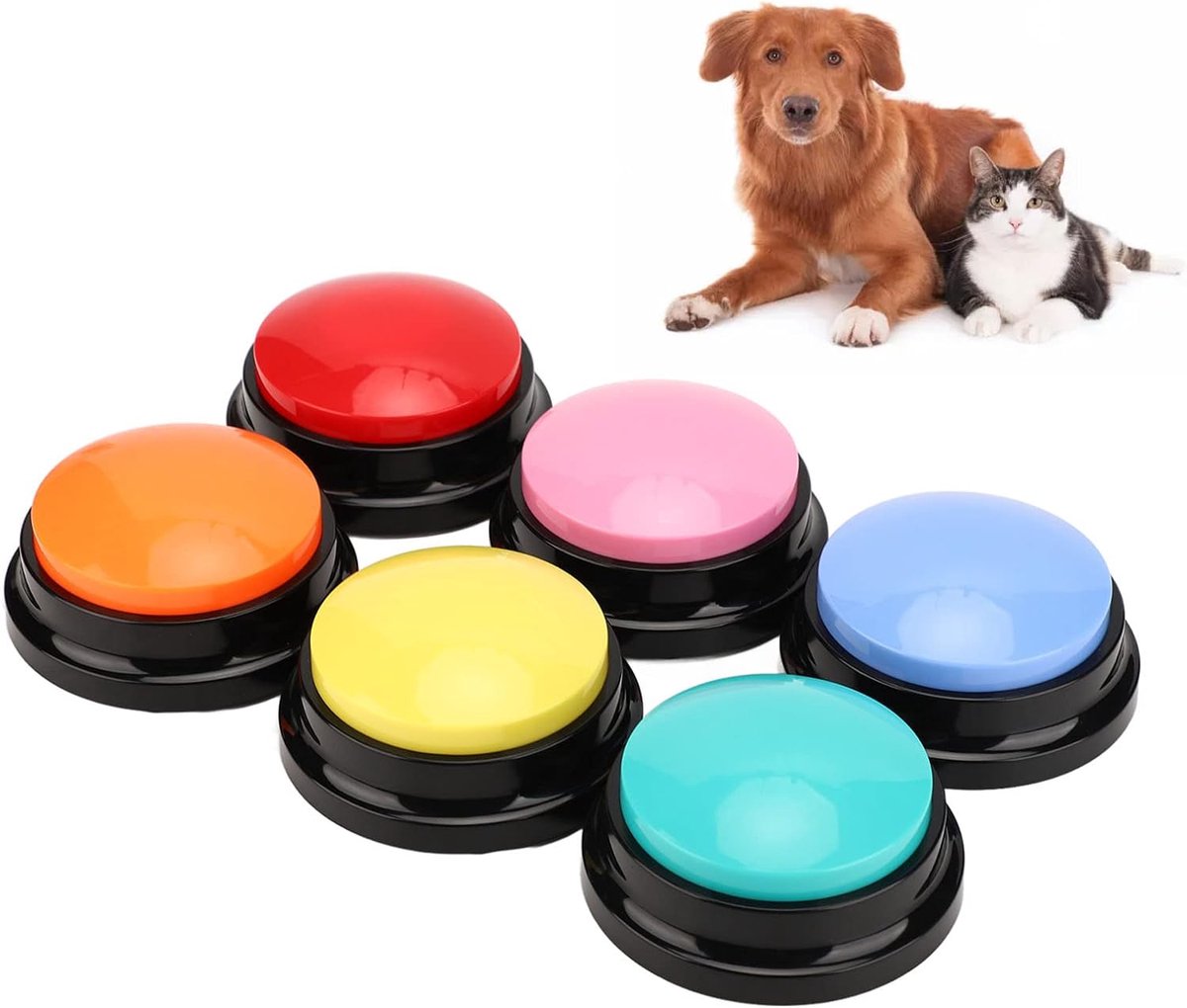 SnelShoppen - 6 Kleurige Stemopname Knoppen voor Honden, Communicatie Training Buzzer, 30 Seconden Opname & Afspelen, Batterijgevoed Leuk voor Kindere