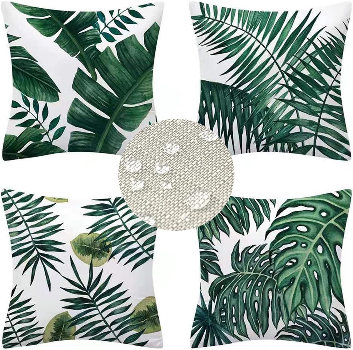 SnelShoppen - Set van 4 Buiten Kussenhoezen 45 x 45 cm, Decoratieve Kussenhoezen, Weerbestendig, Zomer Tropische Planten, Waterdicht, Voor Slaapkamer,