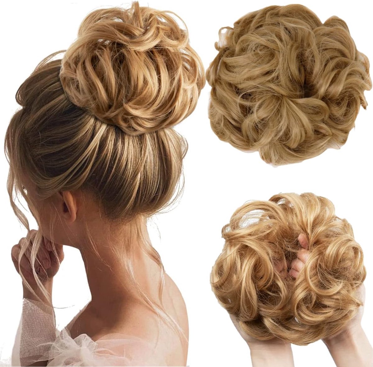 SnelShoppen - Haarstuk Elastische Band Groot 20 cm Haarbun Krullend met Haarelastiek Vlechten Haarverlengingen Updo Haaraccessoires voor Vrouwen en Me