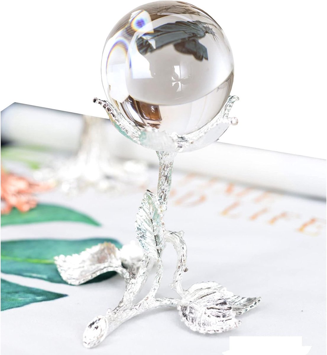 SnelShoppen - Heldere Kristallen Bol met Gouden Standaard Ornamenten, Handgemaakte Metaal Sculpturen, IJzeren Kunst voor Woonkamer, Thuis Kantoor, Dec