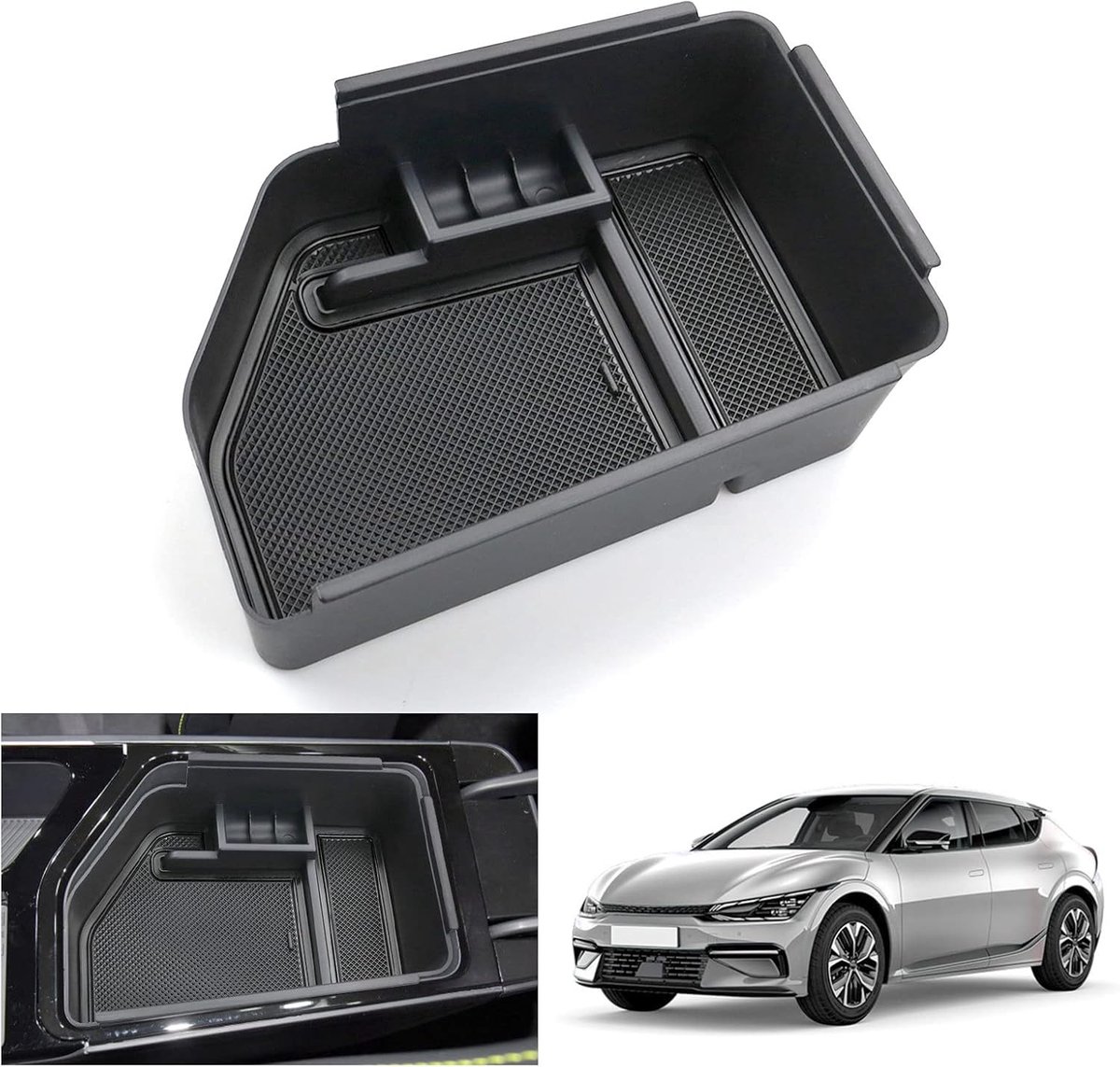 SnelShoppen - Center Console Opbergdoos Kia EV6/GT/GT Line 2021-2025, Organizer Tray voor Armsteun, Zwart, Duurzaam ABS Plastic, Extra Ruimte voor Aut
