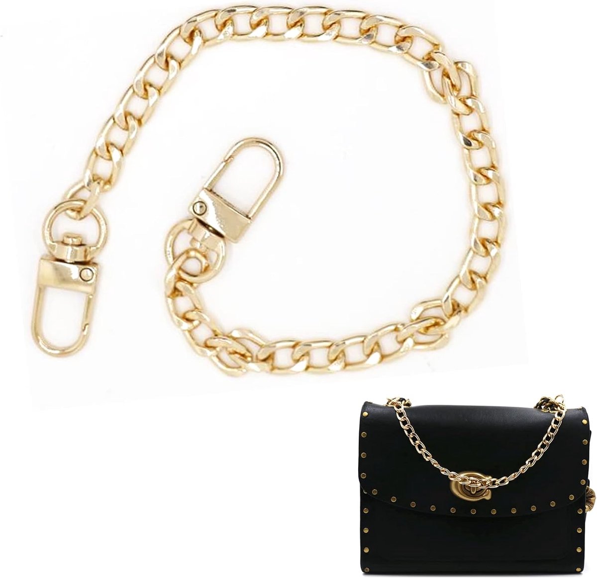 SnelShoppen - Gold Pocket Chain 40 cm - Hoogwaardige Schoudertas Ketting - Met Carabiner - Duurzaam en Roestvrij - Perfect Voor Vervanging van Tasriem