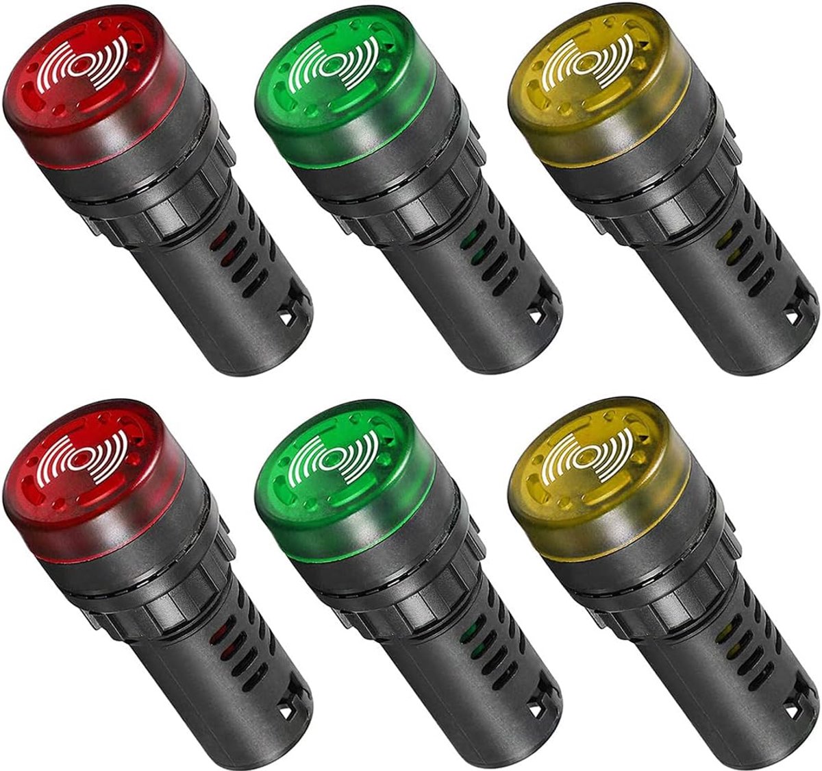 GUUZI 6pcs AC DC 220V 22mm LED Flash Alarm Signal Indicator Lamp with Buzzer (Red/Yellow/Green, Each for 2pcs) - ShopVlot