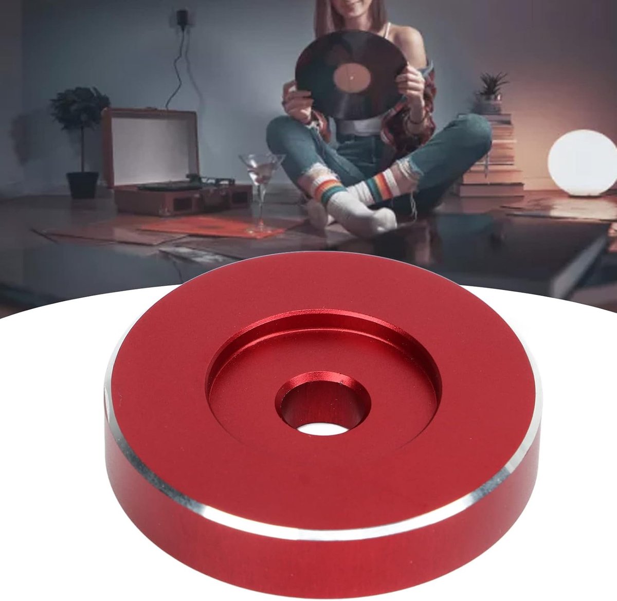 SnelShoppen - Aluminium Record Adapter voor Platenspeler - Turner Adapter voor Verbeterde Geluidskwaliteit - Rood - Perfect voor Muziekliefhebbers