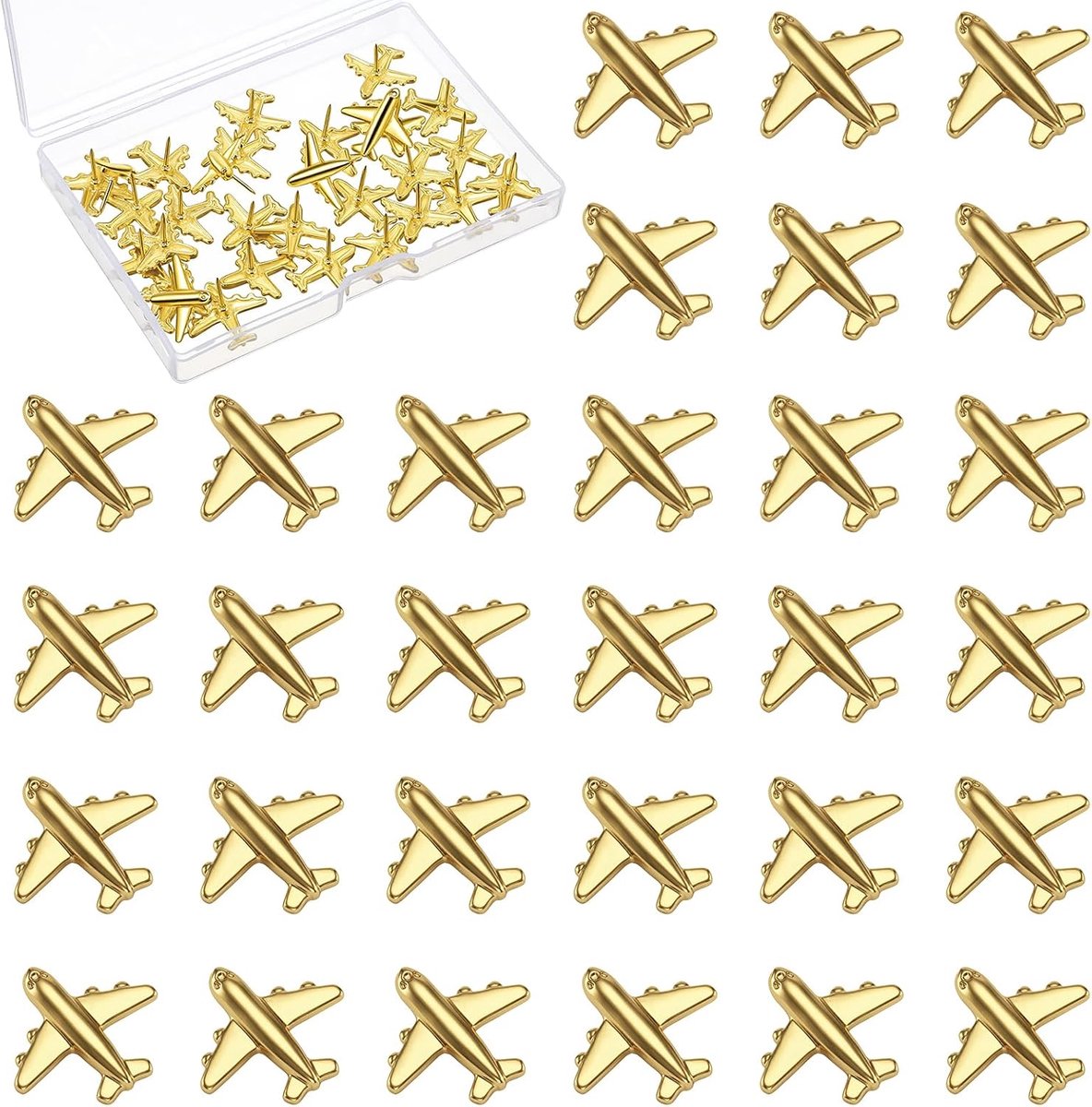 Gouden vliegtuig pushpins, 30 stuks decoratieve metalen kurkbordspelden - ShopVlot
