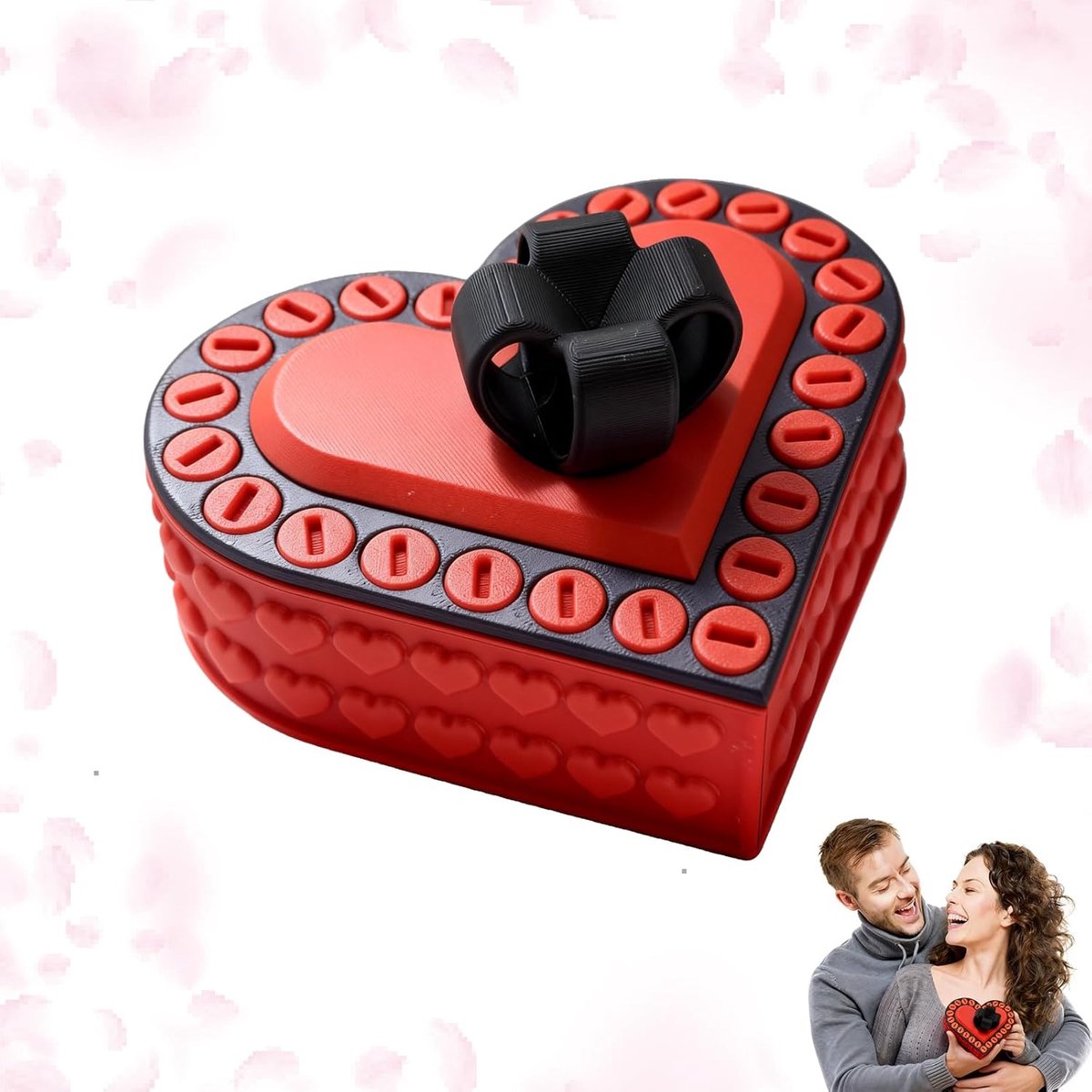 SnelShoppen - 3D Cadeaudoos met Schroeven voor Kantoor Decoratie | Roodzwart 3D-geprinte Hartdoos Voor Kerst en Valentijnsdag | Uniek Cadeau voor Fees