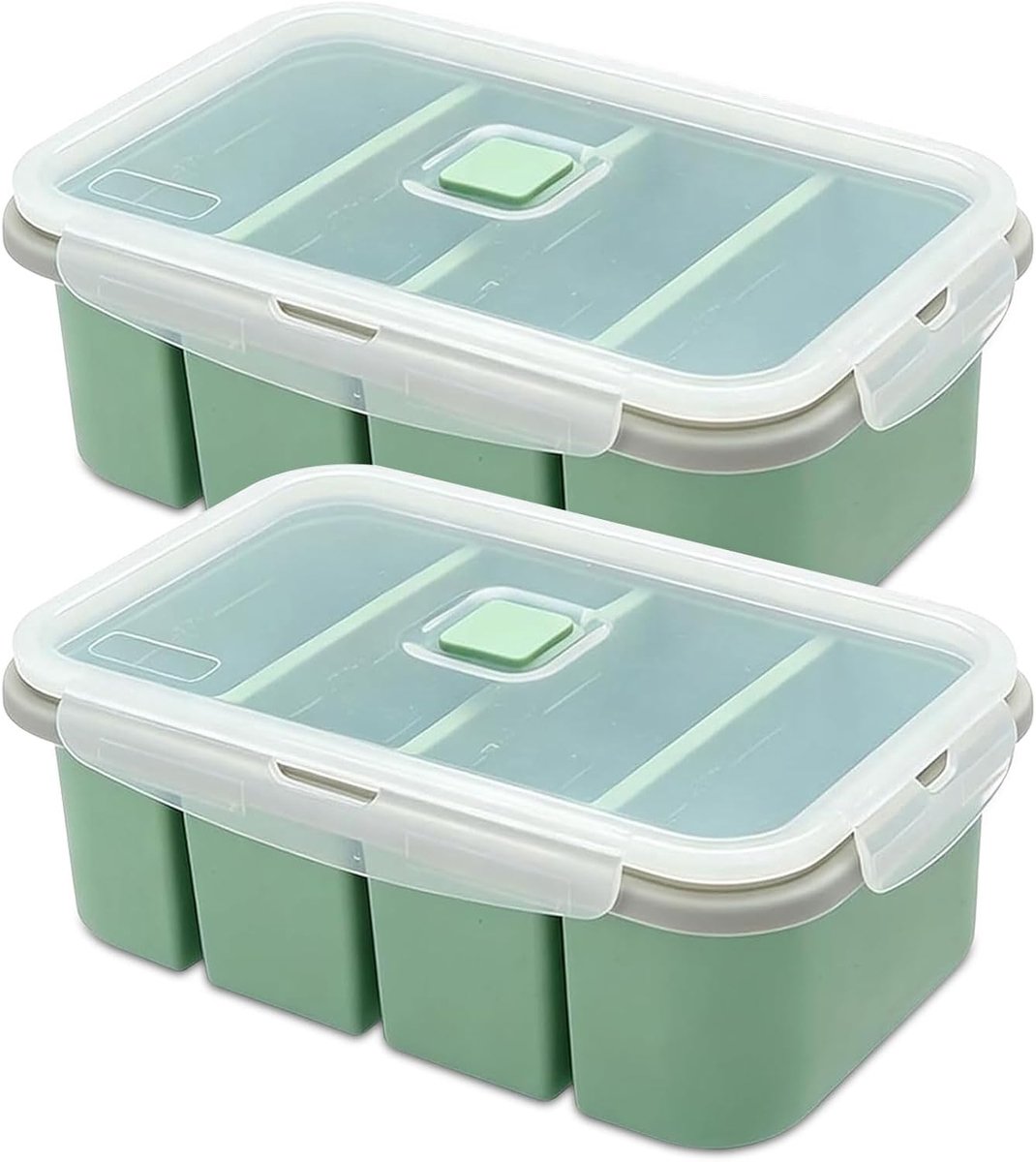SnelShoppen - Soup Freezing Containers 2pcs Silicone Diepvries Mallen met Deksel, 4 Gaten, Voedselcontainer, Extra Grote IJsblokjeshouder voor Soep, B