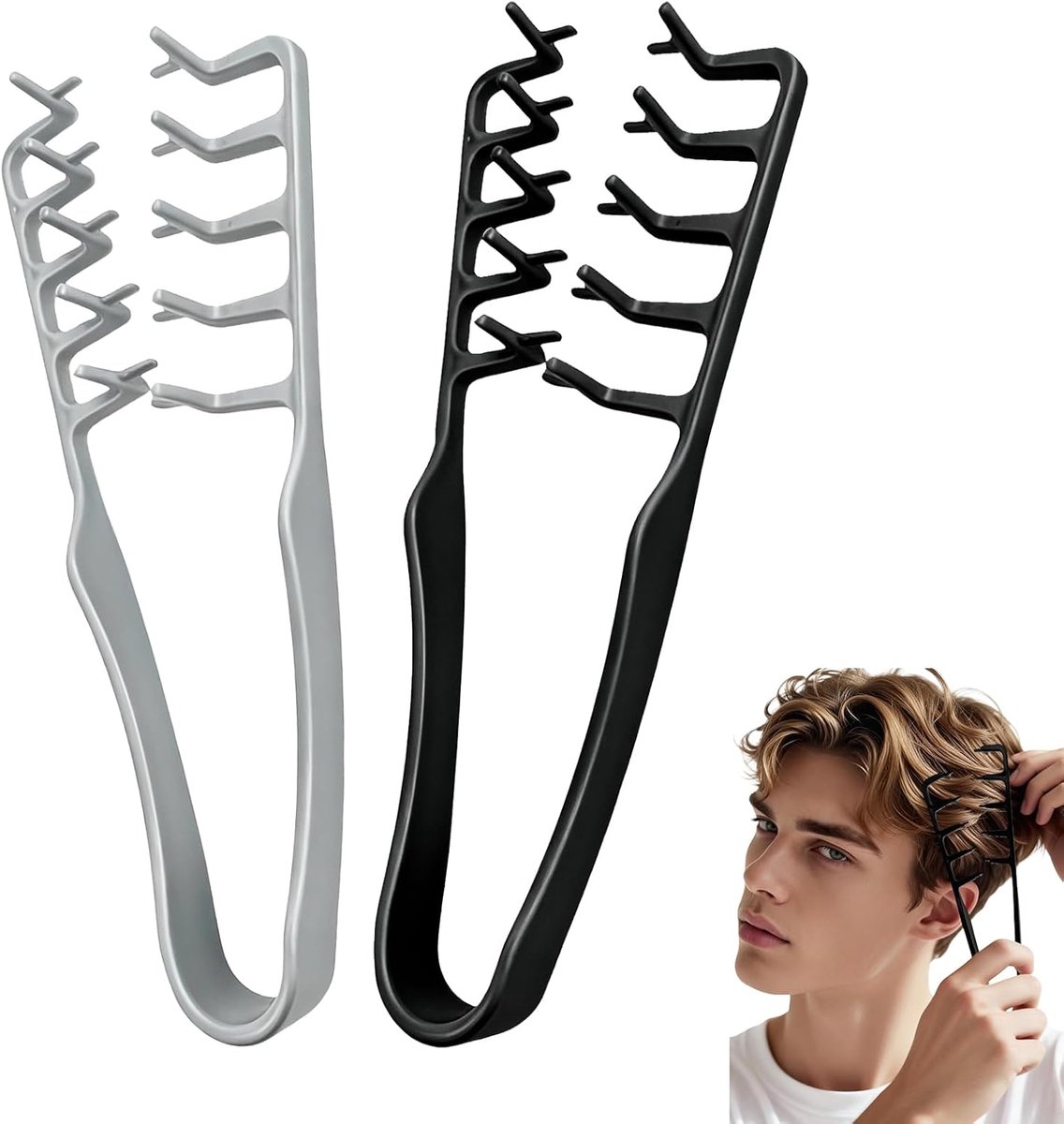 2pcs Hair Volume Comb for Women and Men - Texturing and Styling Comb, Root Volumizing Comb, Thin U Hair Comb (Gray & - ShopVlot