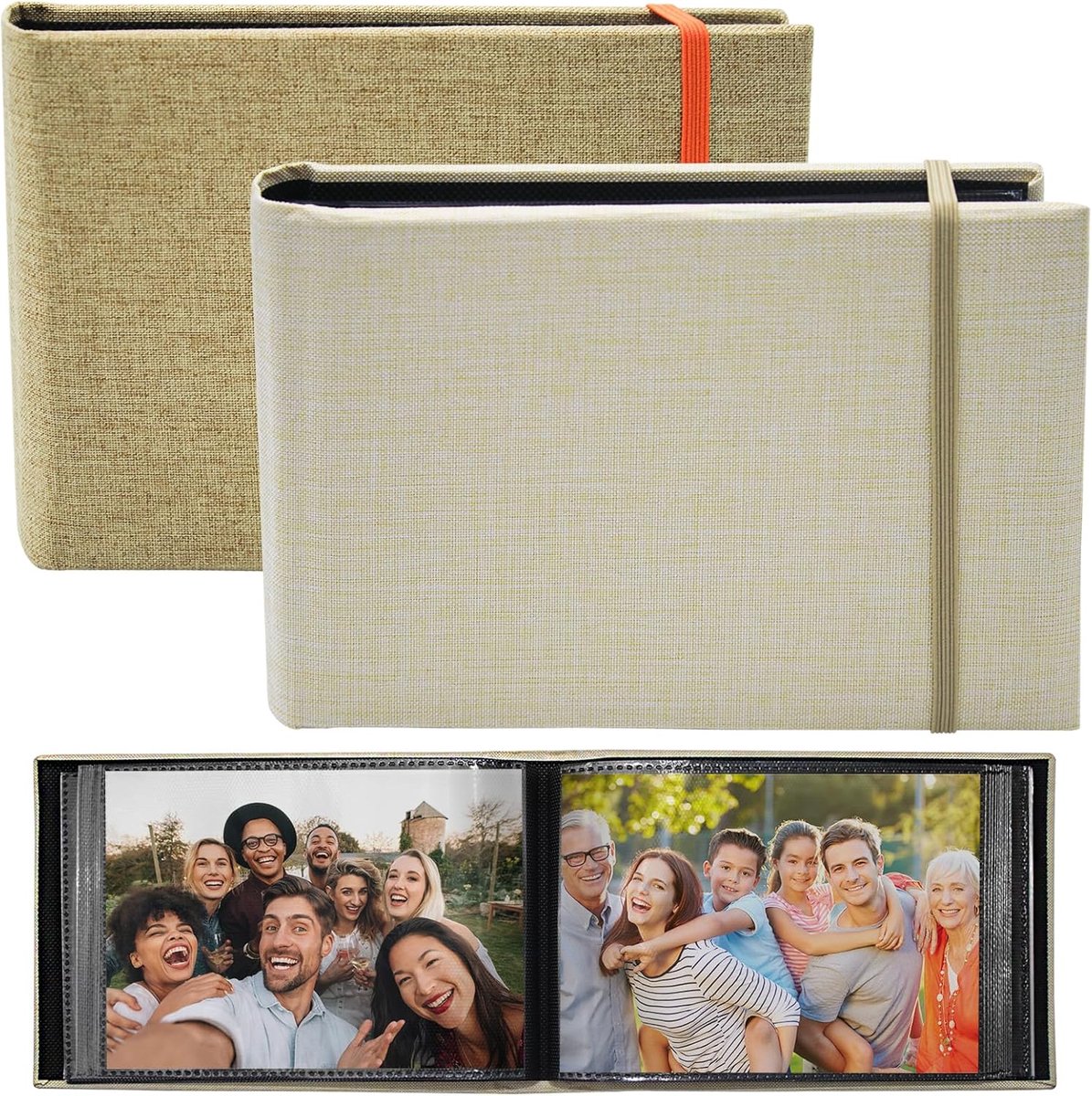 SnelShoppen - 2 Stuks Fotoalbums - Invoegalbum voor 200 Foto's - 10x15 cm - Linnen Kaft - Perfect voor Reizen, Trouwen en Verjaardagen