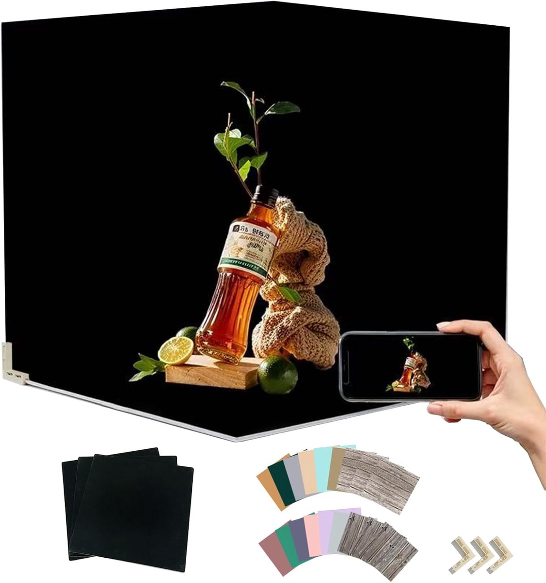 SnelShoppen - 12-delige Zwarte Fluwelen Lichtabsorberende Foto Achtergrondset voor Voedsel, Sieraden, Cosmetica en Make-up
