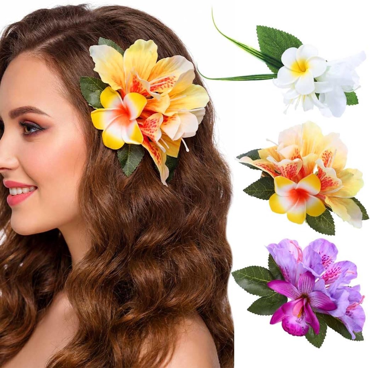 SnelShoppen - Boho Bruiloft Haarspelden Kunstbloemen - 3 Stuks - Zomer Haaraccessoires voor Vrouwen - Geel, Wit en Paars - Perfect voor Feestelijke Ge