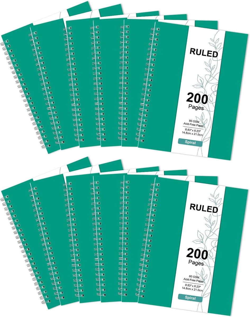 SnelShoppen - A5 Notitieboek 12 Stuks 200 Pagina's Spiralen Notitieboek Lijnpapier Draadgebonden Notitieblokken 360° Dubbele Draadbinding Voor Student
