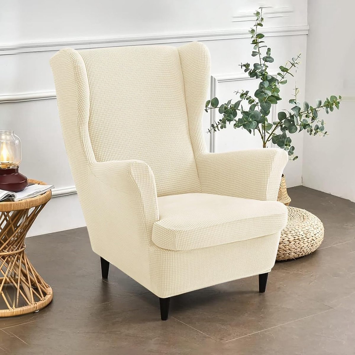 SnelShoppen - Ohrensessel Cover, Elastische Sessel Cover met Band, Wasbare Beschermhoes voor Ouderwetse Fauteuils, Stretch Materiaal, Voor Woonkamer