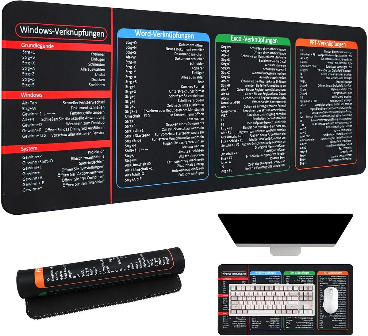 SnelShoppen - Excel Bureauonderlegger, Antislip Muismat, Reinigen, Duits voor Microsoft Excel, Word, PowerPoint, Kantoor en Thuis, 60 x 30 cm
