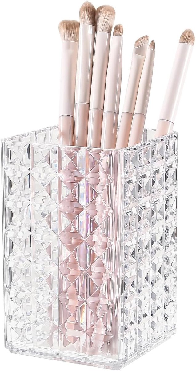 SnelShoppen - Make-up Borstelhouder Organizer Acryl, Diamant Gestreept Design, Antislip Grip, Semi-Transparant, Perfect voor Badkamer, Bureau, Tandenb