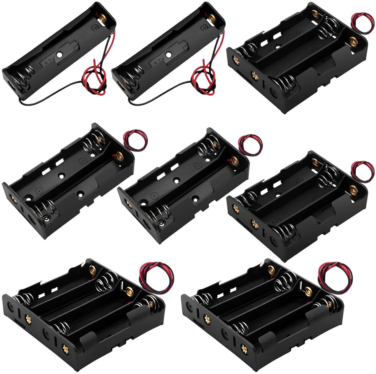 SnelShoppen - 8x 3.7V 18650 Batterijhouder Set - Inclusief 1/2/3/4 Slots - Batterijdoos met Aansluitkabel voor DIY Elektronica Projecten en Reparaties