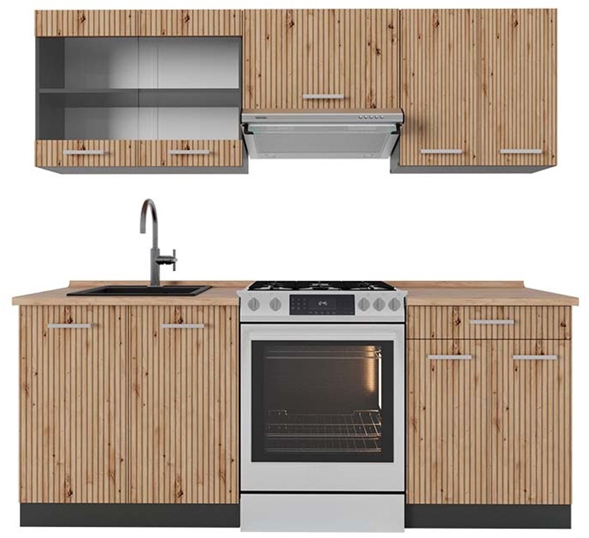 Vicco R-Line Complete keukeneenheid – 200 cm, WB Eik Artisanaal eiken/antraciet