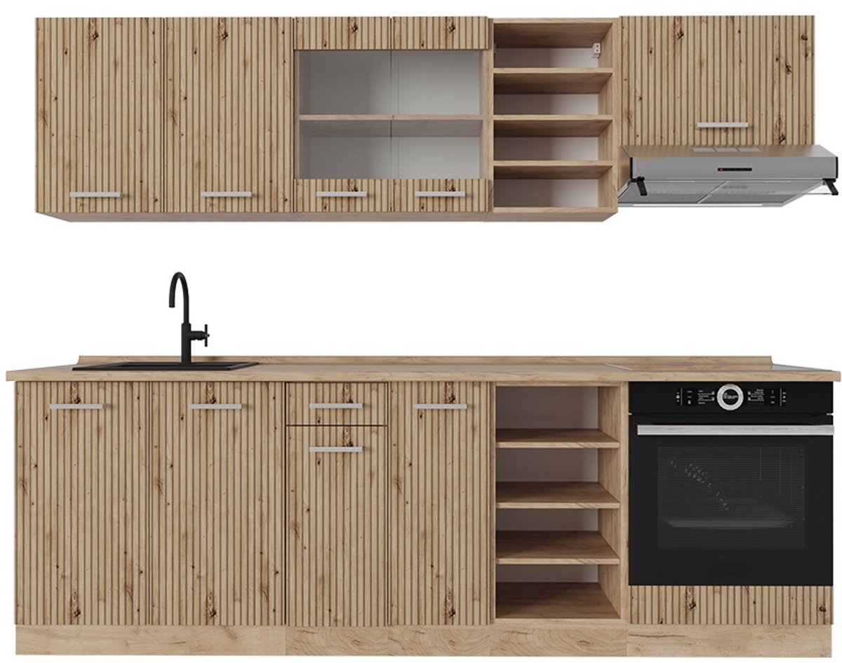 Vicco R-Line Complete keukeneenheid – 240 cm, WB Eik Artisanaal eiken/Goudkraft eiken