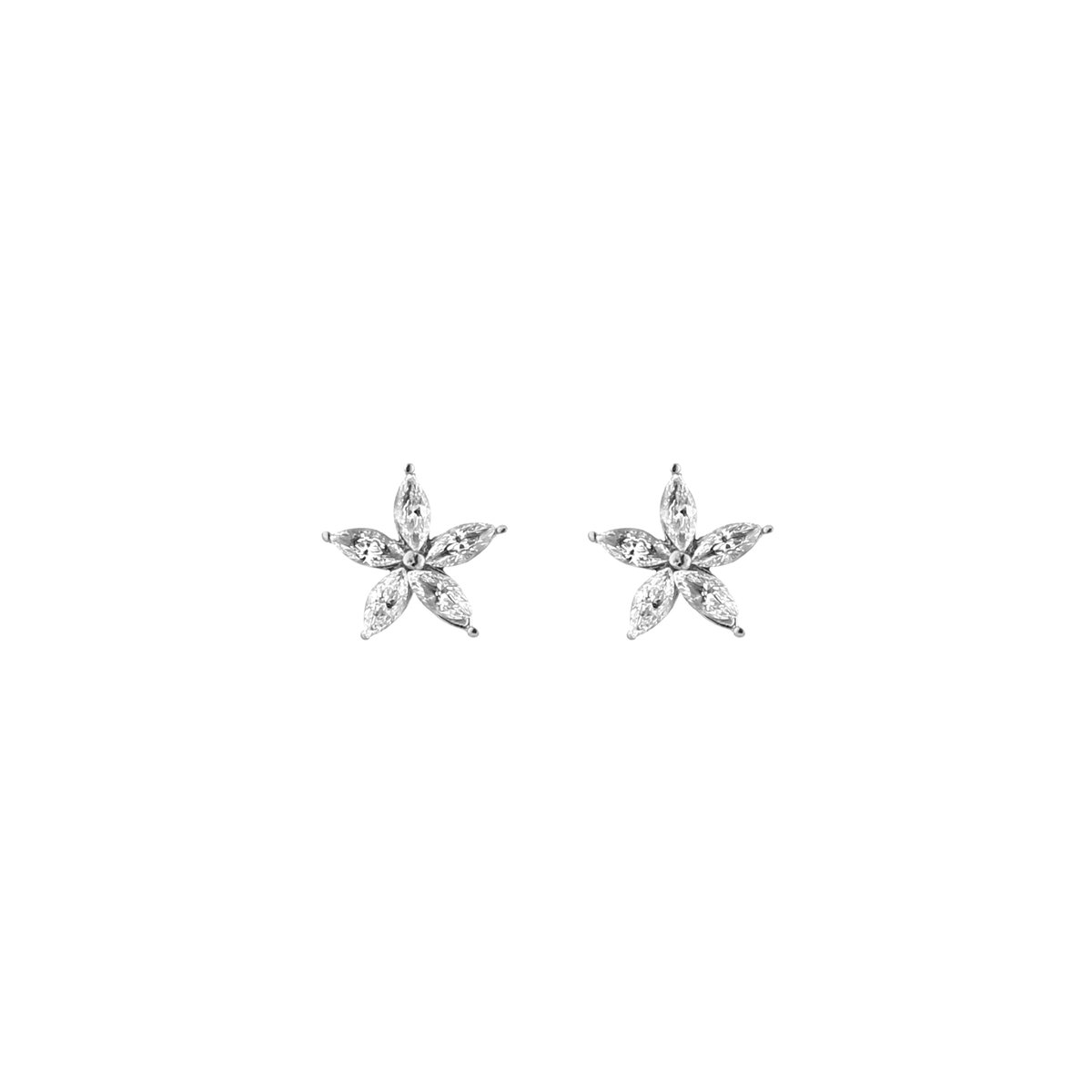 Marquise Zirconia Flower Star Studs – Luxe Oorstekers met Glanzende Zirkonia Bloem/Ster – RVS - Zilver