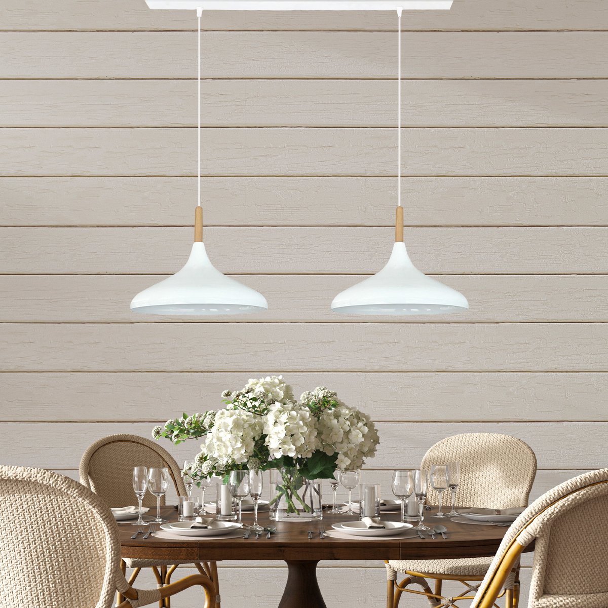 Bamyum Champion hanglamp, industriële Modern stijl, Ø35 cm, wit metalen lamp