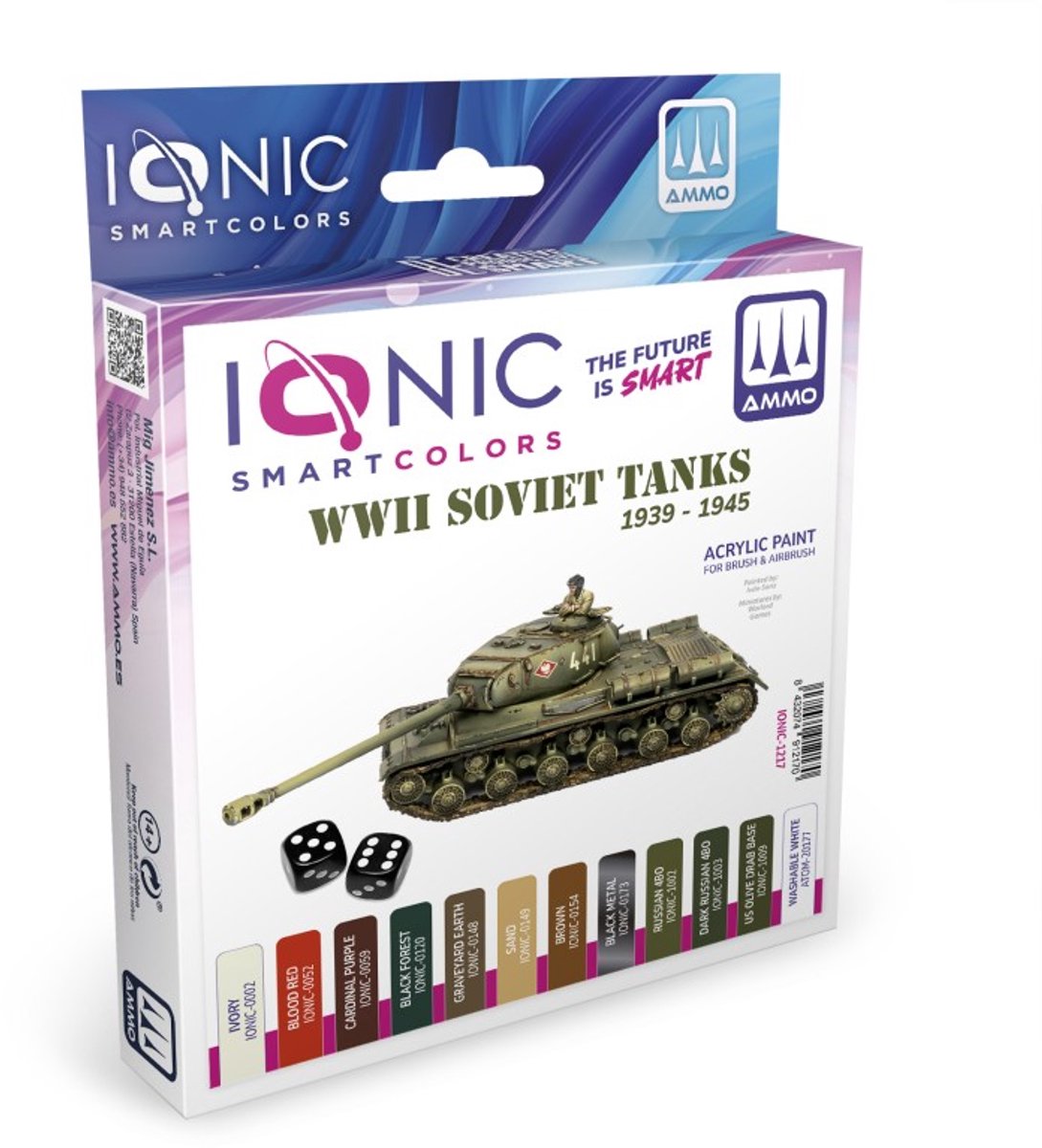 AMMO by Mig Jimenez Hobbyverf Acrylverf - MIG IO1217 Ionic Smart Colors - WWII Soviet Tanks 1939-1943 Kleurenset - Acryl Set 12x20 ml Verf set - 12x 20 ml