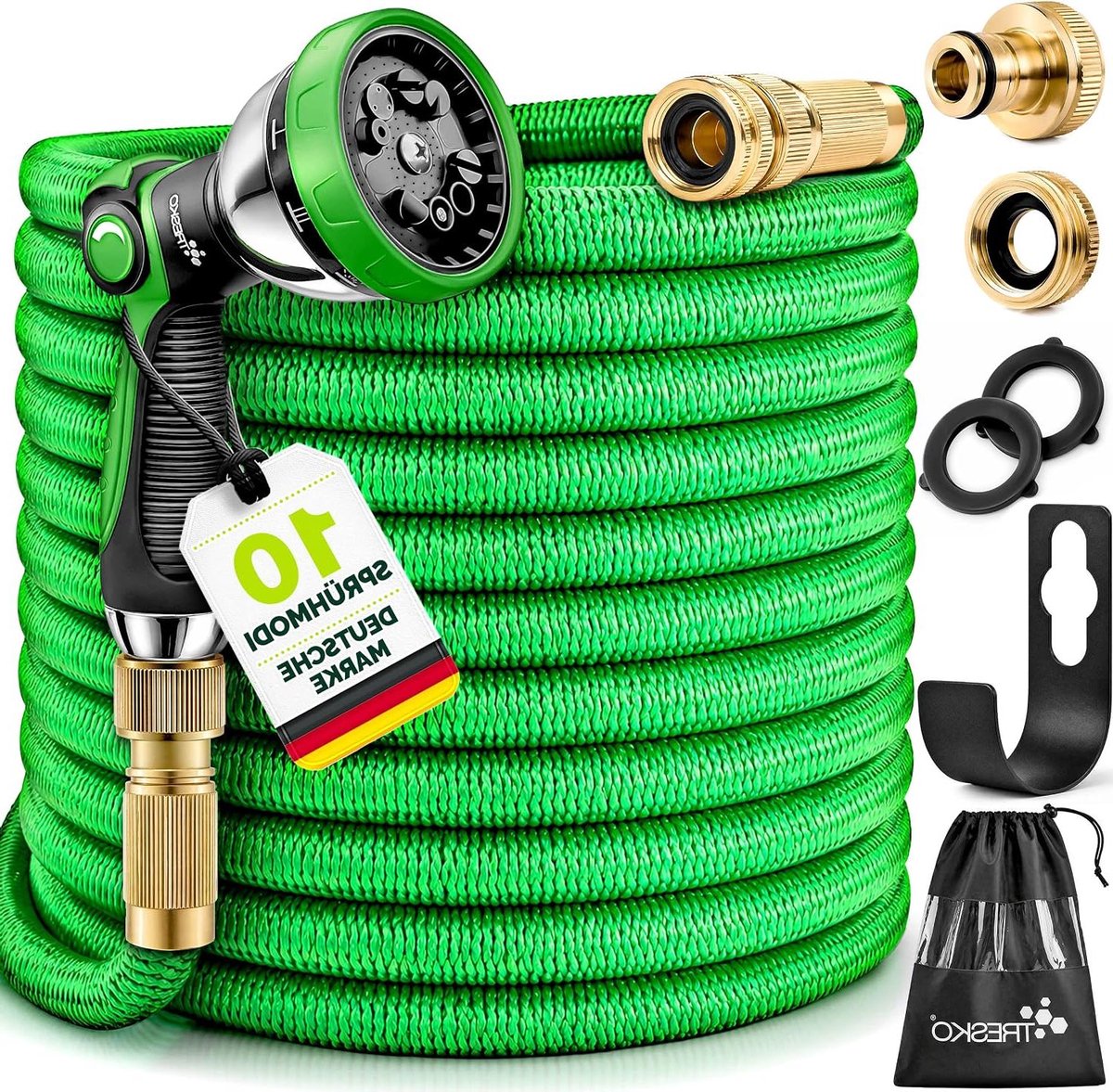 Flexibele Tuinslang - Waterwaterslang Uitrekbaar - Tuin en Auto Wassen - Messing Koppelingen - 45 meter - Groen