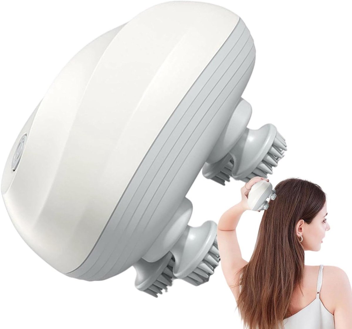 Hoofd Massager Elektrisch - Hoofdhuid Krabber - Stress Verlichting - Octopus Massagekoppen - 13 x 12 x 10 cm - Wit/Blauw