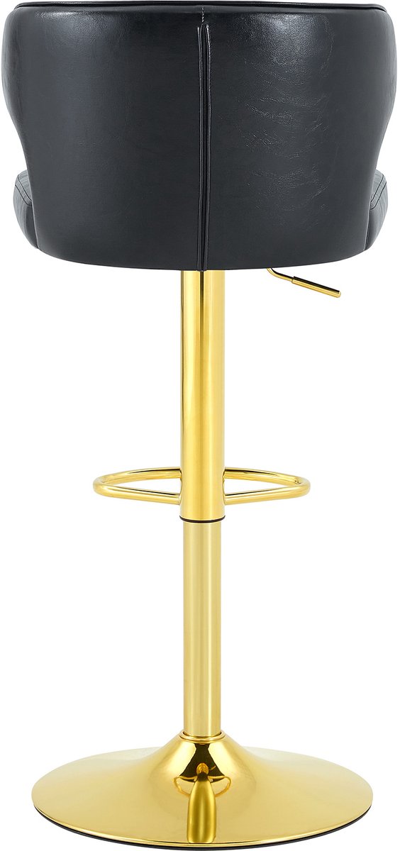 2-delige set barkrukken met rugleuning, hoogteverstelbaar, 361° draaibare barkruk met groot voetstuk en voetsteun, moderne keukenkruk voor bar, keuken, aanrecht (alleen stoelen)-Zwart+Goud
