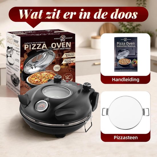JCP® Pizzarette - Pizzarette 6 Personen - Pizza Oven - Zwart - 34cm x 32cm x 17cm — afbeelding 4