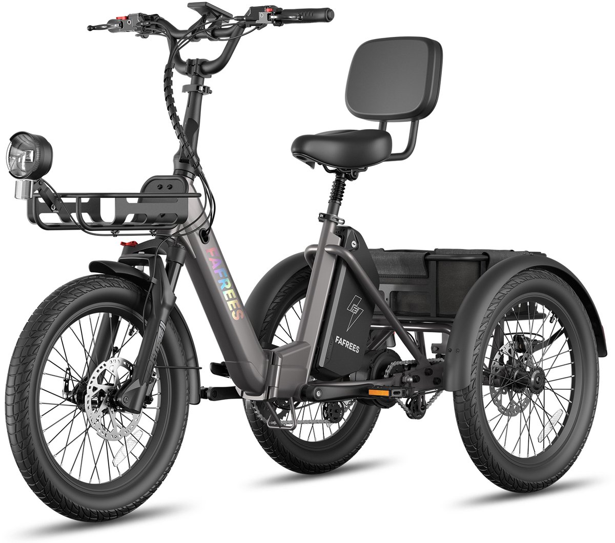 FAFREES F20 Mate II Elektrische Driewieler – 21Ah Accu, 85km Bereik, 65Nm Koppel – Voor Senioren & Dagelijks Gebruik Gunmetal Black