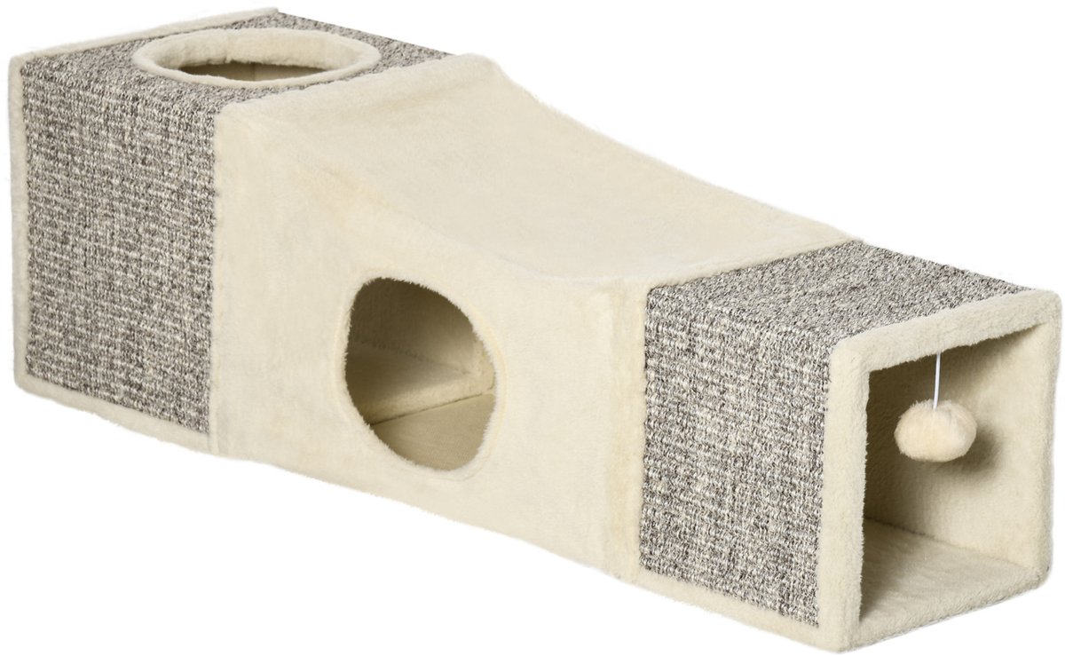 COVREO Kattentunnel 98x30x30 cm bruin, multiplex en sisal met speelbal
