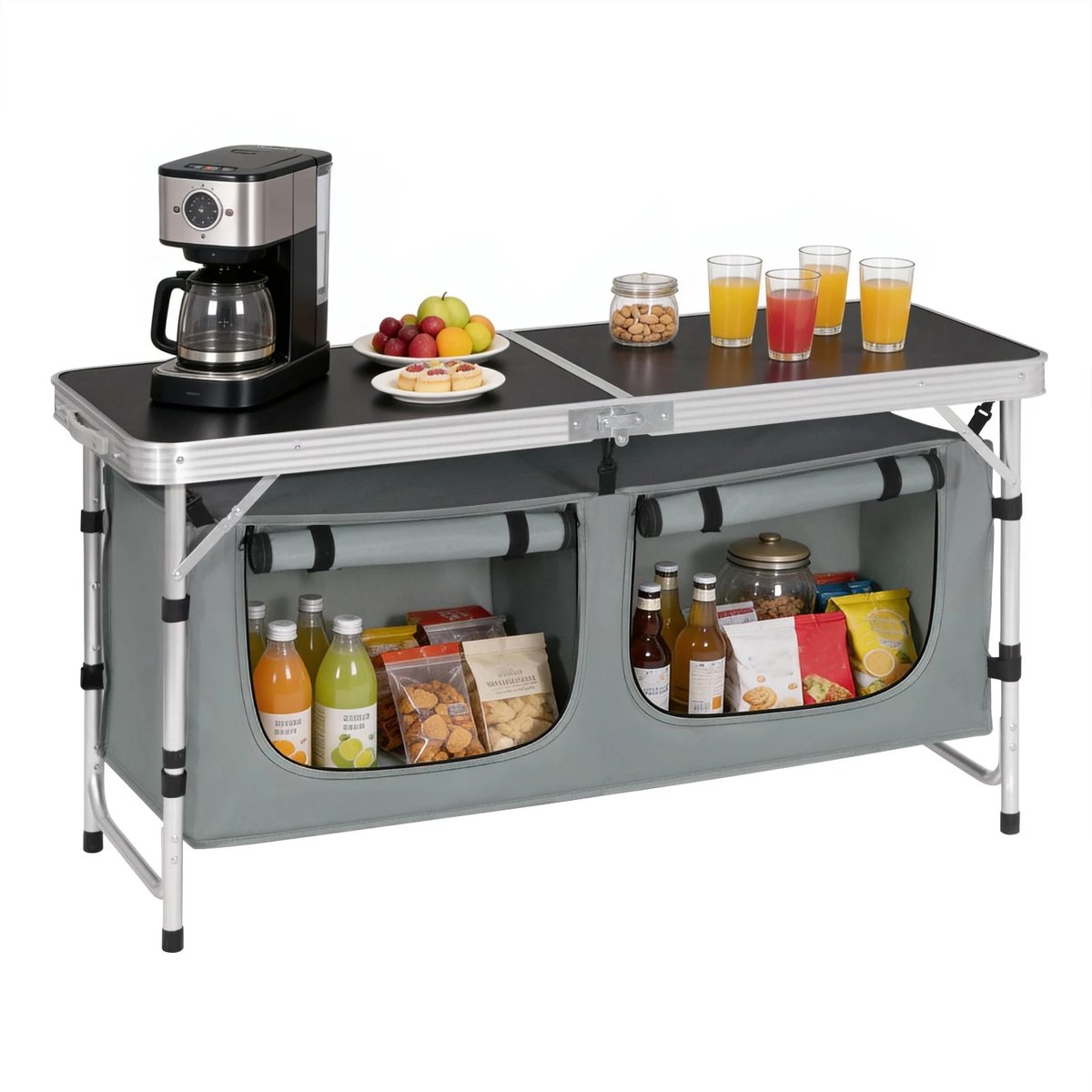 Chelsey-store – Opvouwbare Picknicktafel - Keukentafel – Reistafel – Eettafel - Verstelbare campingtafel - 4 tot 6 personen - Zilver