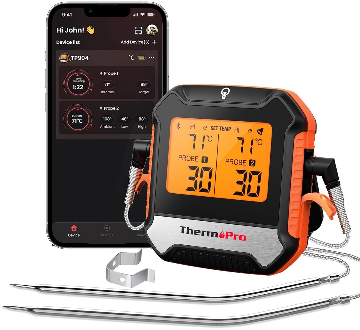 Draadloze Vleesthermometer - Bluetooth 5.0 - Twee Sondes - 135m Bereik - Voor BBQ en Oven