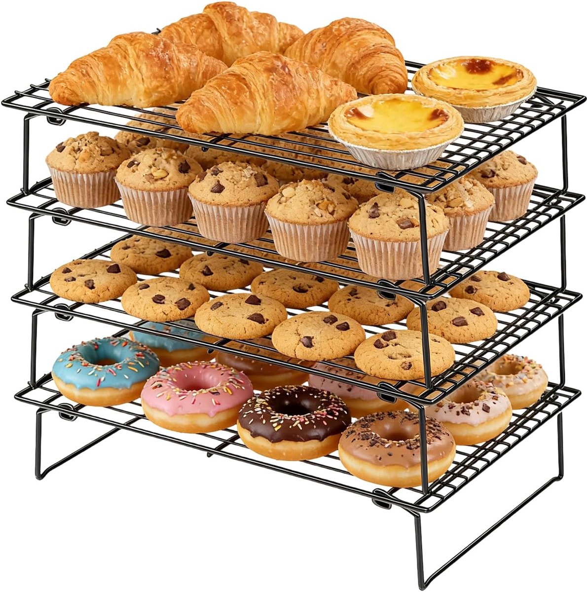 Koelrekken voor koken en bakken, 4 etages afkoelrooster, inklapbaar, 26 x 41 cm, koele batches koekjes, anti-aanbaklaag en BPA-vrij, oven- en vaatwasmachinebestendig