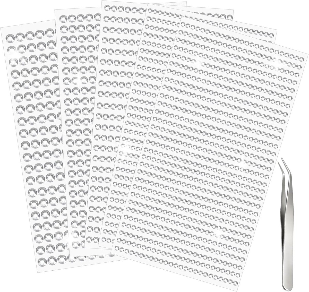 2542 stuks zelfklevende glittersteentjes, strassteentjes, 3/4/5/6 mm glitterstickers met pincet, sierstenen, zilver, voor festivals, make-up, nageldecoratie, knutselspullen
