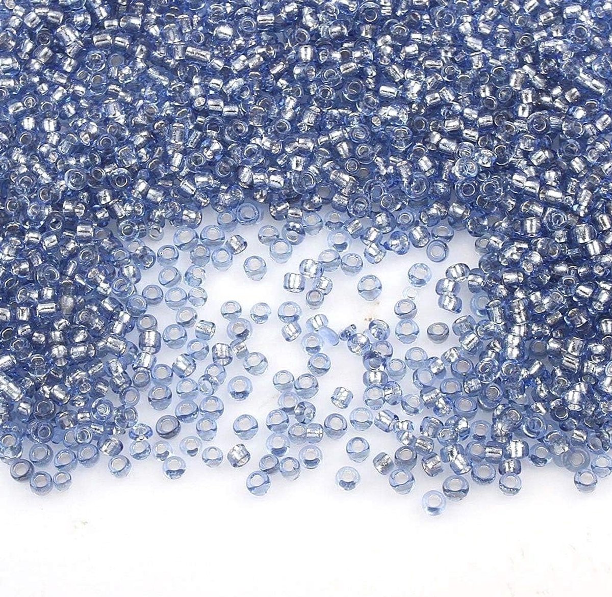 Kralen, 2 mm zilveren inslag, zilver gevoerd, 11/0, pony kralen, zilver beklede, zilveren gelinieerde zaadkralen saffier blauw)