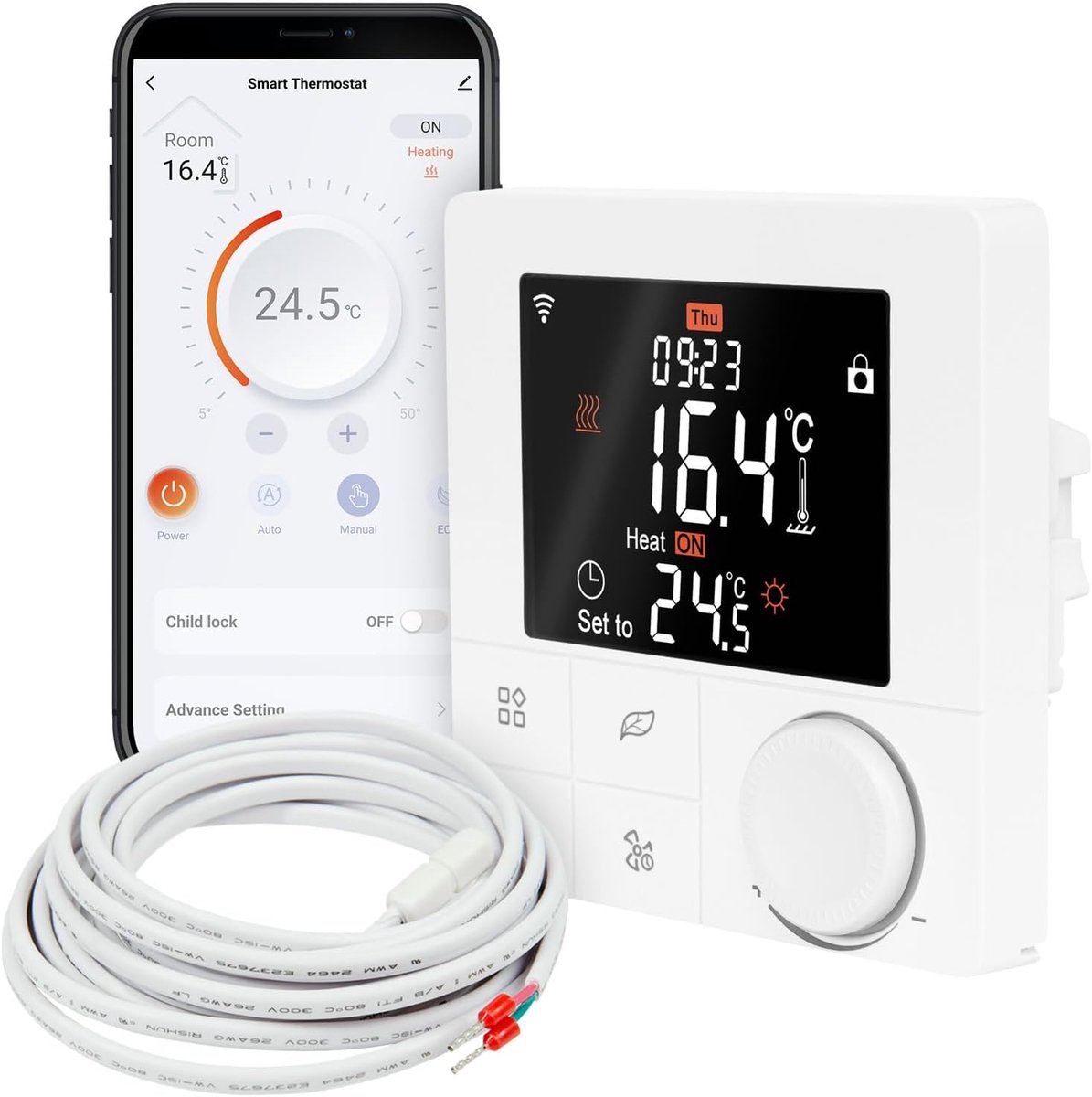 SnelShoppen - WT8 WiFi Thermostaat Wit - Slimme Temperatuurregeling voor Vloerverwarming, Elektrische Verwarming, Airco - TuyaSmart App - Verlicht Kle