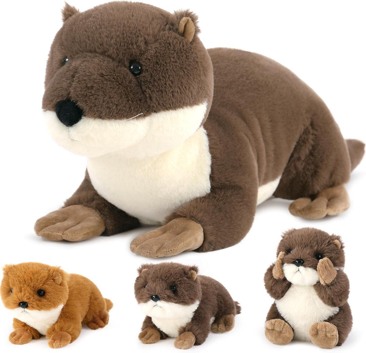 Bruine Otter Knuffeldier XXL, 60cm Reusachtig Pluche Otter met 3 Baby's in de Buik, Grote Pluche Otter Knuffeldier Stoffdier Cadeau voor Kinderen