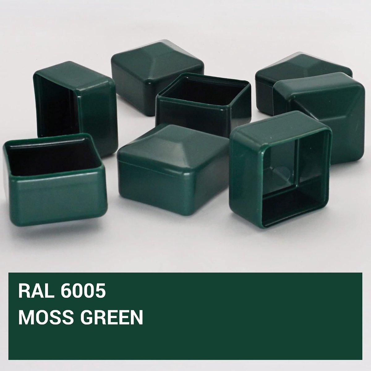 (10 stuks) Afrasteringsdoppen, vierkant 40 x 40 mm Groene kunststof doppen voor afrasteringspalen, mosgroen RAL 6005 kleur