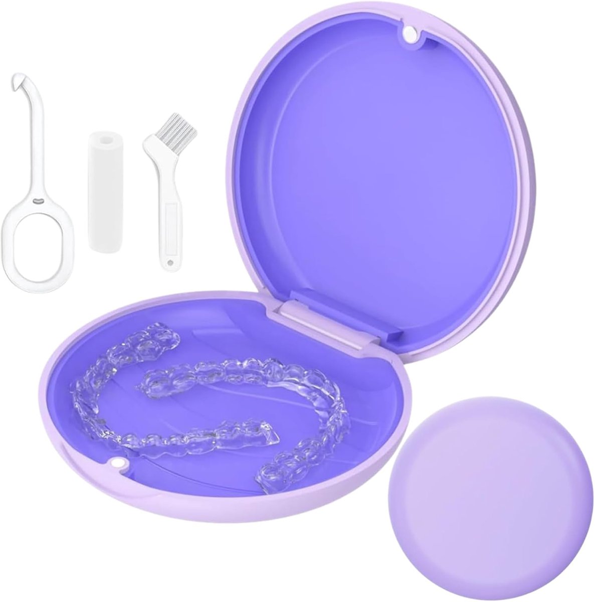tandrail-box, compatibel met Invisalign, retainer Case met verwijderingsgereedschap en Aligner Chewies & borstel, uitneembaar binnenvak van siliconen (paars)