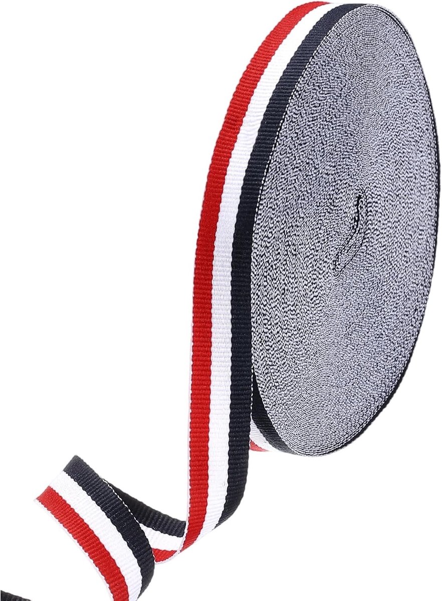 METERXITY Streeplint (15 cm x 50 m, rood/wit/donkerblauw) polyester streep grosgrain stoffen lint, toepassen op geschenkverpakking/bruiloftsdecoratie/ambachtelijke wrap