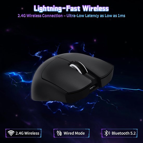 SHARK X11 SE Draadloze Gaming Muis, PixArt PAW3311 Gaming Sensor, BT/2.4G Draadloos/Bedraad, 22000 DPI, 65 Uur Batterij, Kantoor- en Muis voor Win11/Xbox/PS/Mac (Zwart) van shark — afbeelding 4